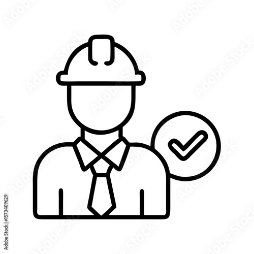 Find approved construction worker engineer with hardhat and check mark icon vector image design on transparent background