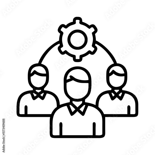 Teamwork collaboration process management strategy solution group of people with gear icon concept on transparent background