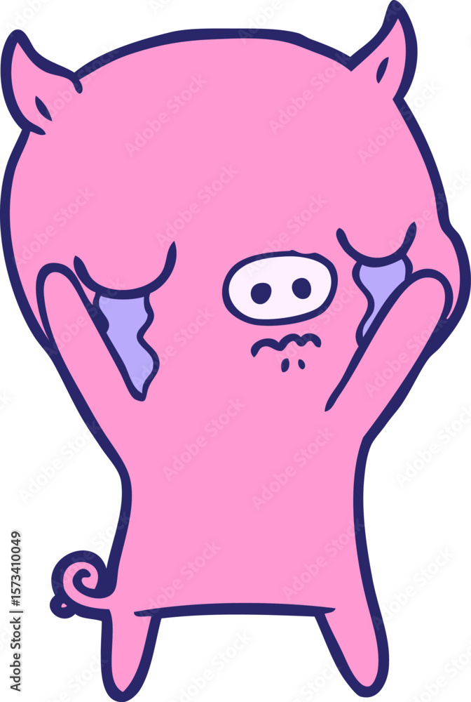 Obraz premium cartoon pig crying in bright neon color