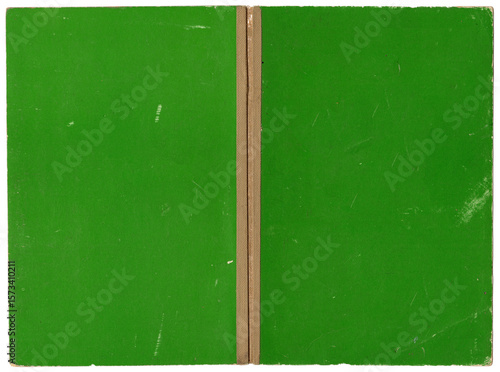 Grüner Softcoverumschlag - Doppelseite außen mit Gebrauchsspuren blanko als Hintergrund für Cover Gestaltung