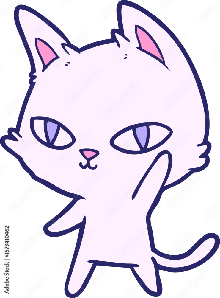 Obraz premium cartoon cat waving in bright neon color