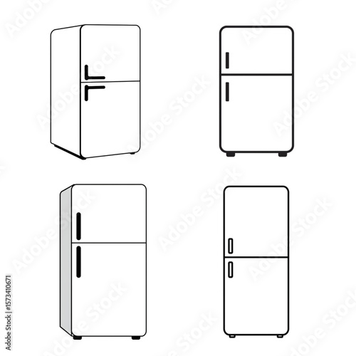 Simple refrigerator design showcasing four different retro appliance styles for kitchen or dining room decor concepts.