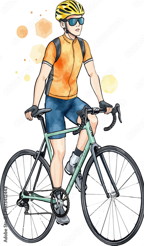 Fototapeta premium Boy riding a bicycle cartoon vector illustration.