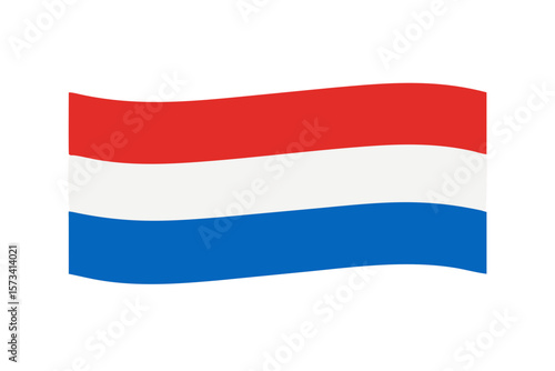 Waving dutch flag with red white and blue horizontal stripes on black background