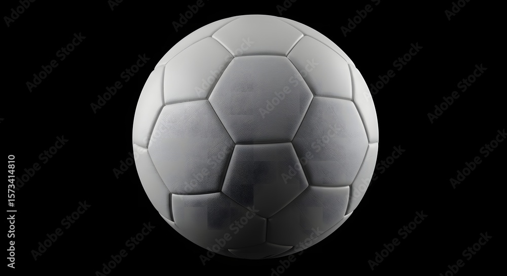 Fototapeta premium Close Up of a Textured White Soccer Ball Isolated on a Dark Background with Dramatic Lighting Showing Surface Details