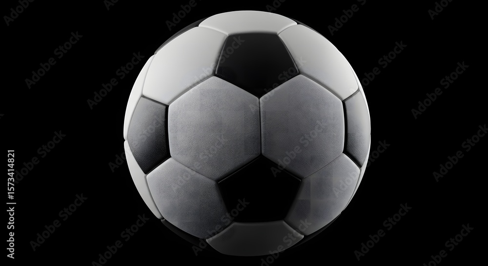 Naklejka premium Textured Soccer Ball Isolated on Black Background Representing Sports Competition and Athletic Achievement