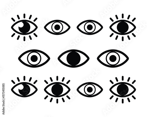 Symbolic Vision Icon Set – Repeating Stylized Eye Motif in Monochrome