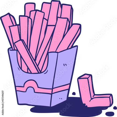cartoon junk food fries in bright neon color