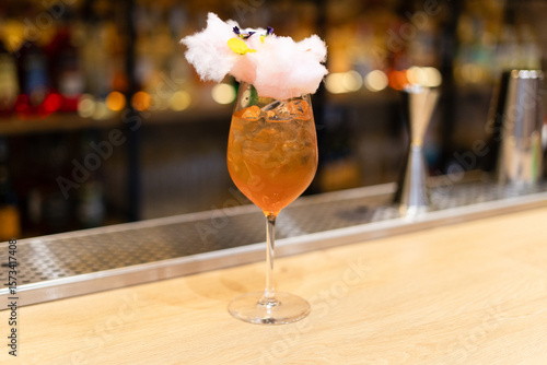 Summer Alcoholic cocktail with beer, ice and lemon juice.Low key, selective focus