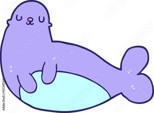 cartoon seal in bright neon color
