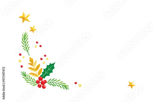 Festive Watercolor Style Corner Border Of Mistletoe And Berries