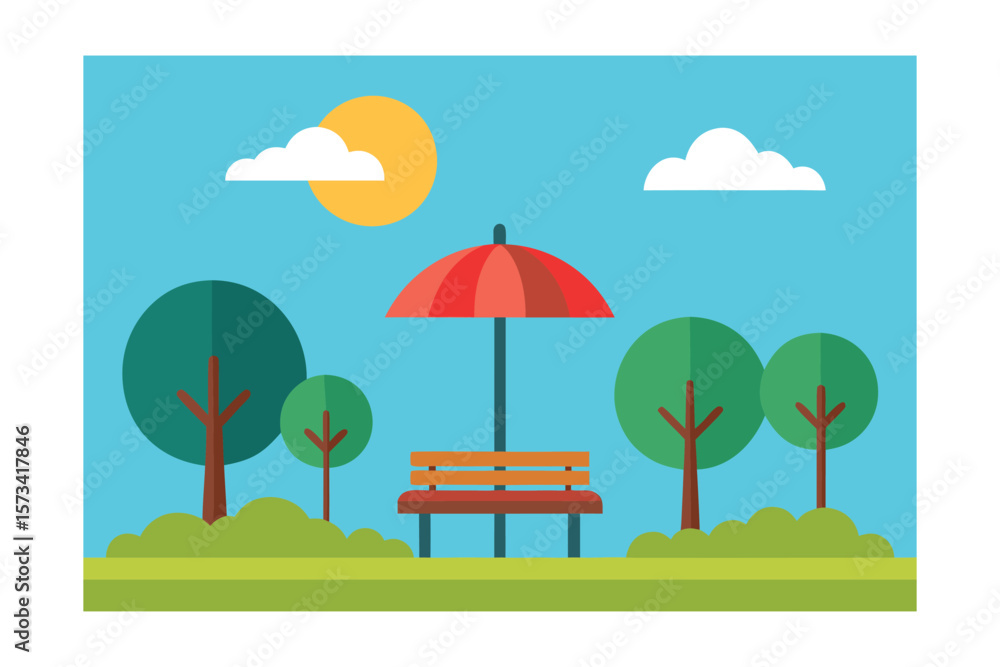 Fototapeta premium Enchanted Park Bench Under Umbrella Shaped Trees