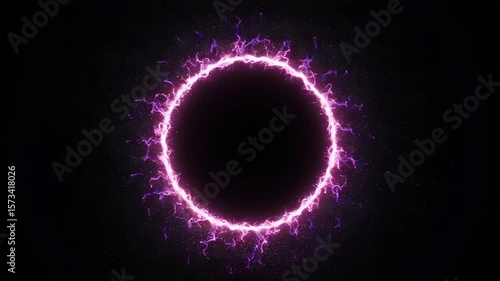 A circular ring shines brightly against a dark background The ring features an ethereal glow It could represent an eclipse or mystical portal
