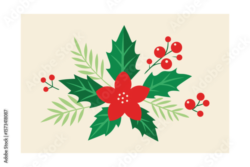 Delicate Christmas Flower And Leaf Compositions With Berries