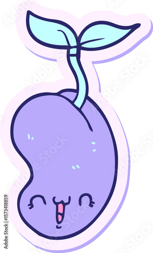 sticker of a cute cartoon seed sprouting in bright neon color