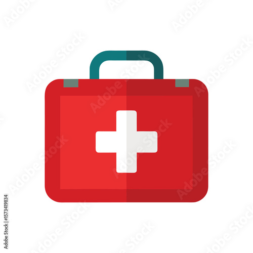Red First Aid Kit with White Cross on White Background