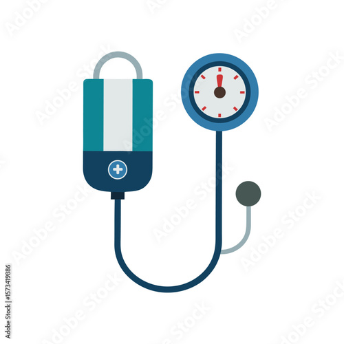 Isolated Flat Design Blood Pressure Monitor Illustration on White on white background