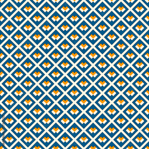 Diamond grid seamless pattern. Ethnic, tribal surface print. Geometric ornament. Repeated rhombuses background. Ornamental folk wallpaper. Geo vector abstract illustration