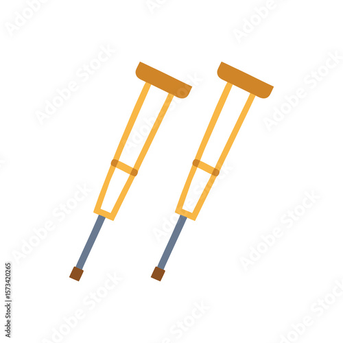 Pair of crutches mobility aid for walking flat vector illustration on white background