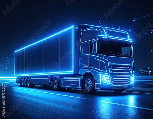 Futuristic truck at night