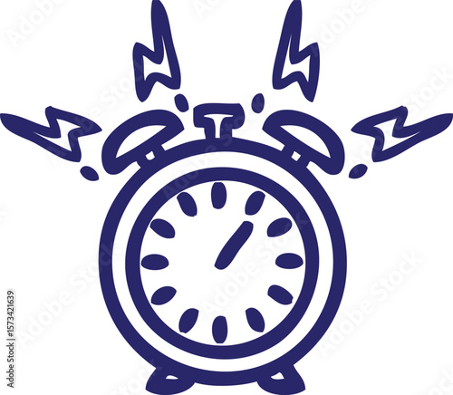 line drawing cartoon of a ringing alarm clock icon in bright neon color