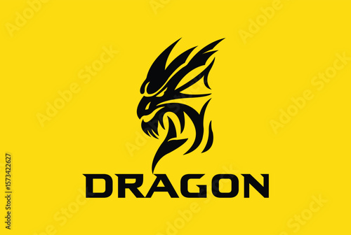 Dragon logo icon with aggressive side look design vector illustration
