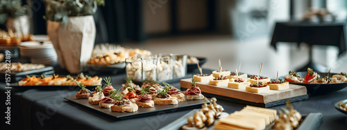 Catering table with canapes and snacks at a business meeting   -