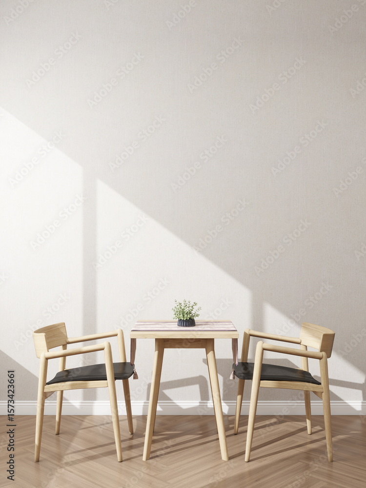 Fototapeta premium White wall mockup with dining set. 3D rendering, interior design, 3D illustration