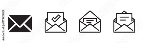 Mail or email icon set. Envelope symbol with letter. Vector illustration and PNG transparent