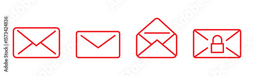 Mail or email icon set. Envelope symbol with letter. Vector illustration and PNG transparent