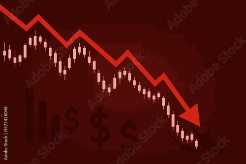 Stock Market Crash, Economic Crisis, Financial Volatility, Recession Chart, Falling Arrow, Bearish Trend, Market Collapse, Investment Loss, LED Display, Business Instability