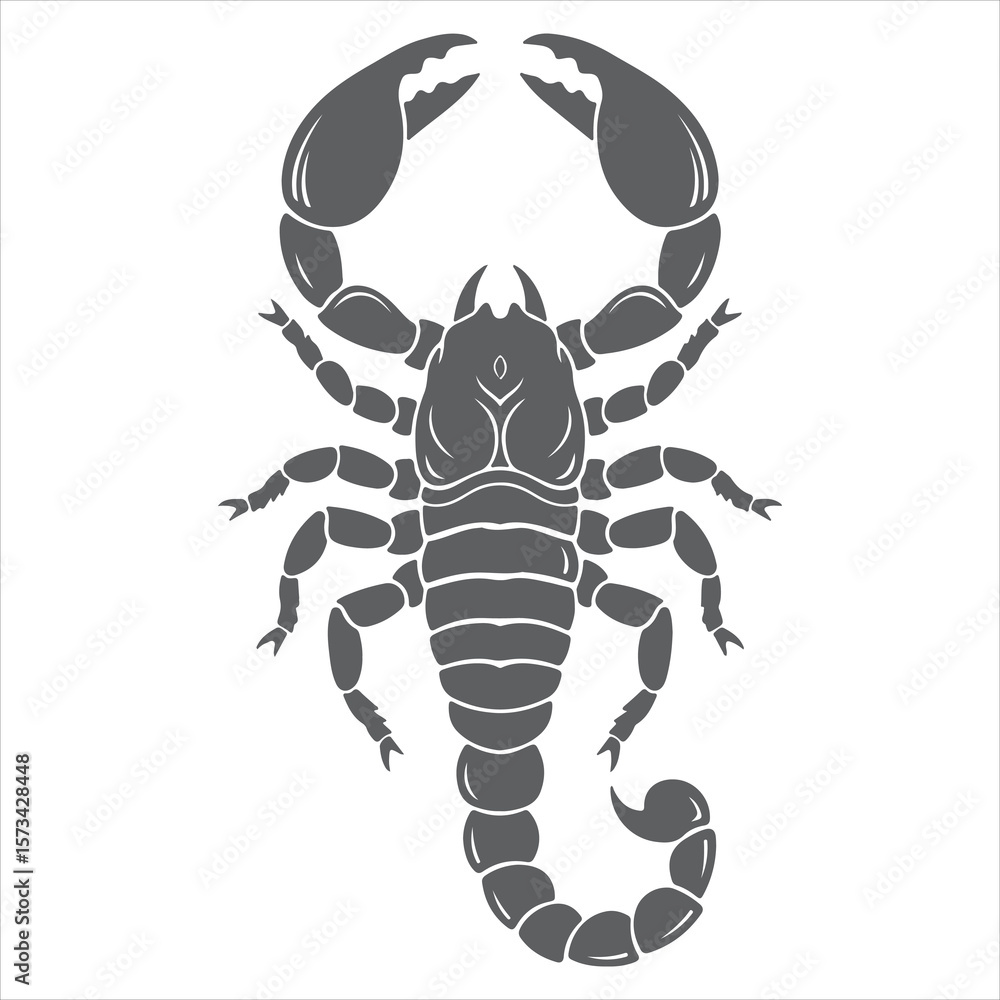 Fototapeta premium Detailed Gray Scorpion Illustration with Pincers and Segmented Body Design, a Striking and Intricate Representation of This Arachnid Species