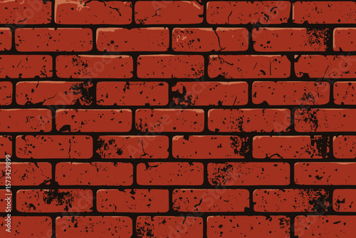 Grunge red brick wall background texture. Flat vector cartoon illustration. Old vintage retro pattern. Distressed urban industrial surface backdrop. Abstract wallpaper concept.