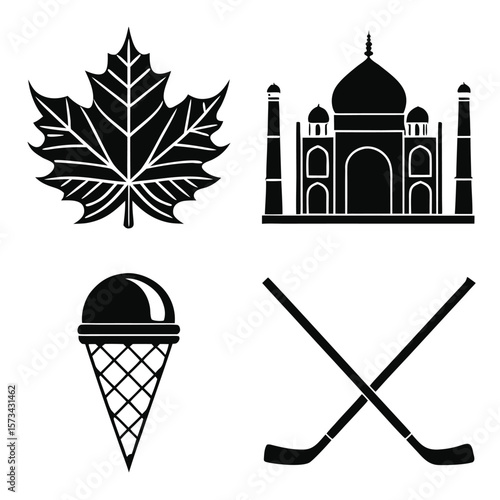 Maple leaf taj mahal ice cream cone hockey sticks vector