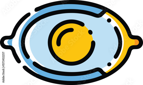 Bold Outline Icon Light Blue Yellow Contraceptive Diaphragm Medical Birth Control Contraception Illustration