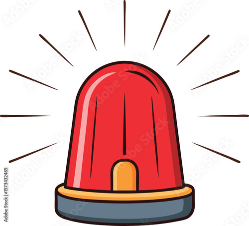 Bright Red Cartoon Emergency Siren Light Beacon Flashing Alert Signal Warning Safety Icon with Radiating Lines
