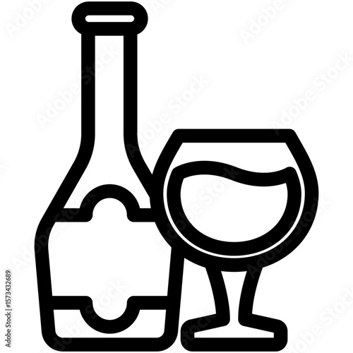 Brandy black outline icon, use for relaxation, party, Pubs and bars UI, UX kit, app and web development, digital or print.