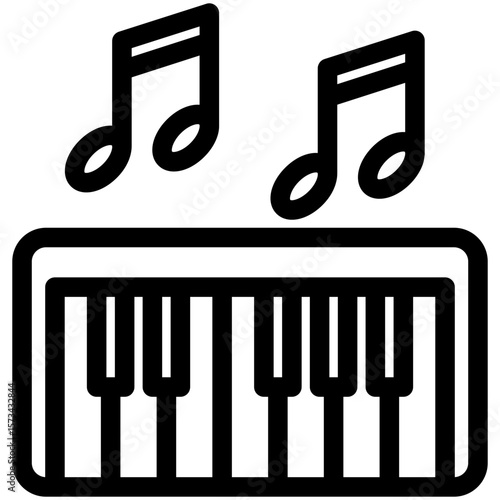 Piano black outline icon, use for relaxation, party, Pubs and bars UI, UX kit, app and web development, digital or print.