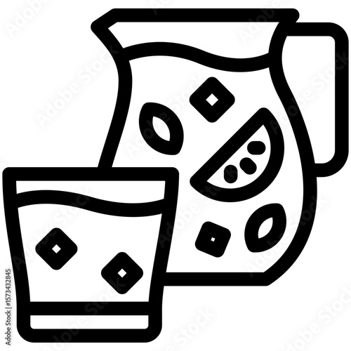 Sangria Jug black outline icon, use for relaxation, party, Pubs and bars UI, UX kit, app and web development, digital or print.