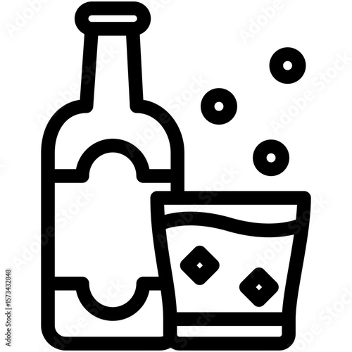 Rum Glass black outline icon, use for relaxation, party, Pubs and bars UI, UX kit, app and web development, digital or print.