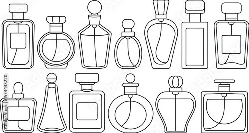 Elegant minimalist line art perfume bottles collection design.
