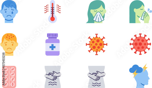 Flu symptoms and treatment vector illustration health and medical concept