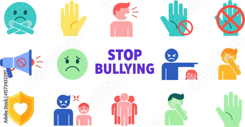 Stop bullying awareness campaign vector illustration and graphic design set