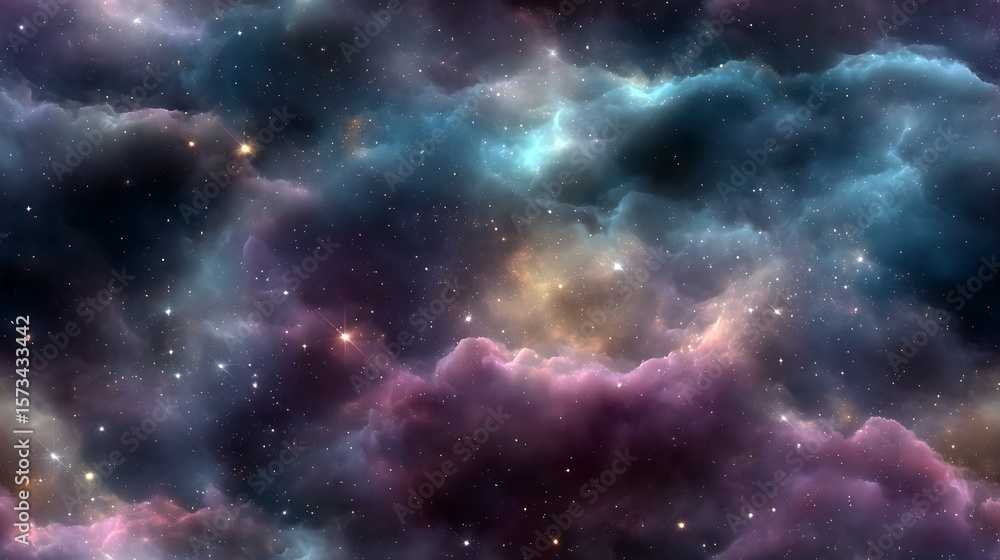 Fototapeta premium Photorealistic seamless deep space pattern with stars and nebulae