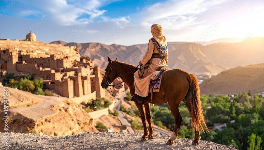 Naklejka premium Desert traveler on a horse