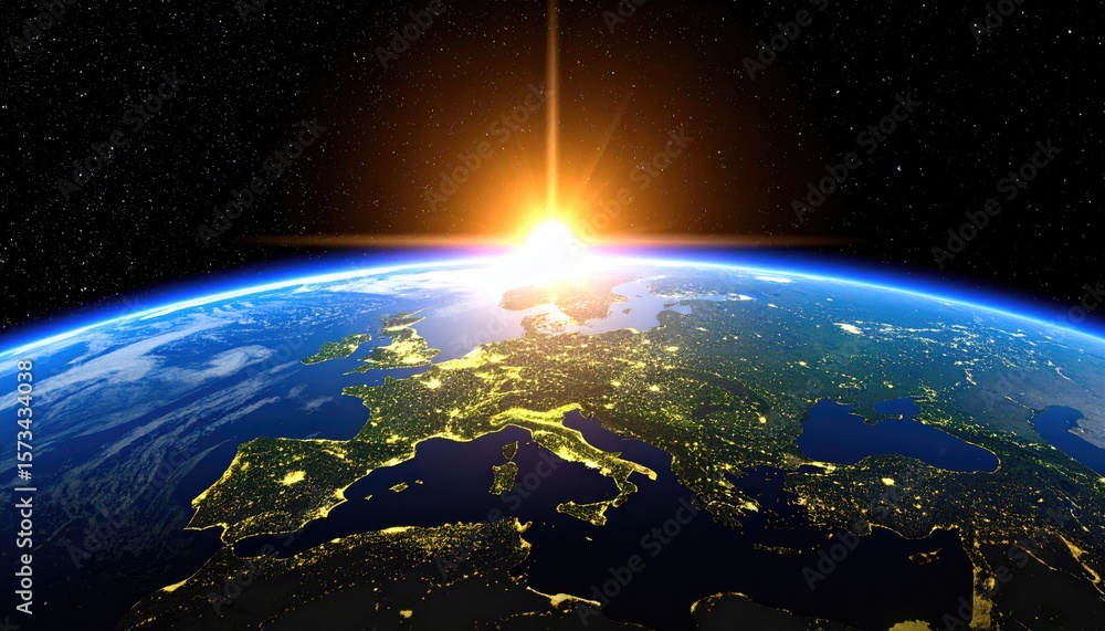 Obraz premium Earth's European view at sunrise