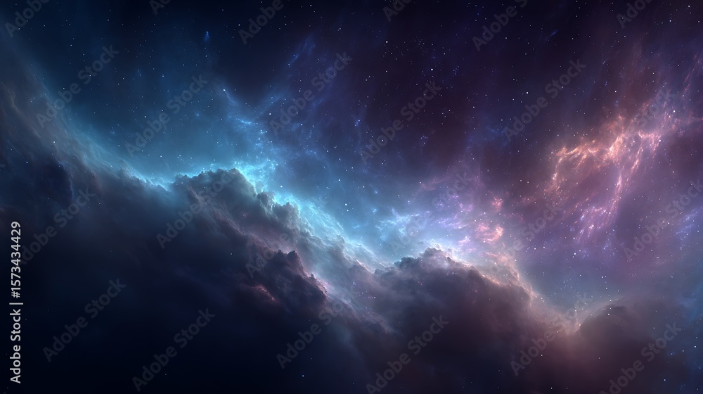 Fototapeta premium Cinematic night sky with stars and nebula in blue and purple hues