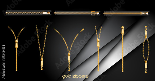 Gold zippers for different types of clothing