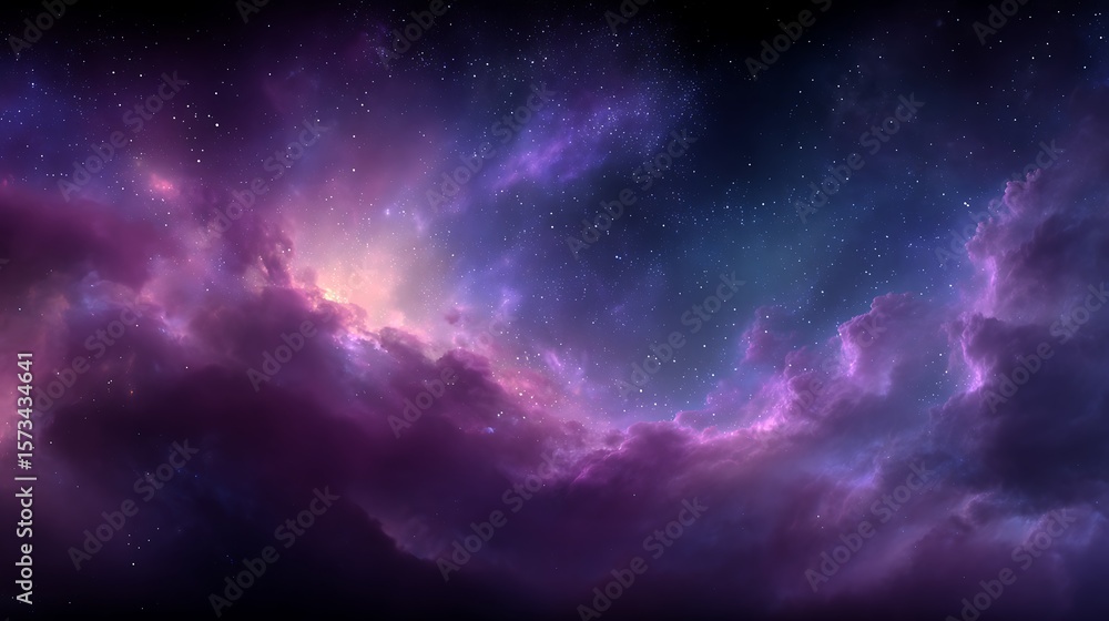 Fototapeta premium Purple galaxy background with stars and soft cosmic glow