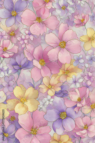 Serene Springtime Blossom: Pastel Floral Harmony with Artistic Hand-Drawn Charm
